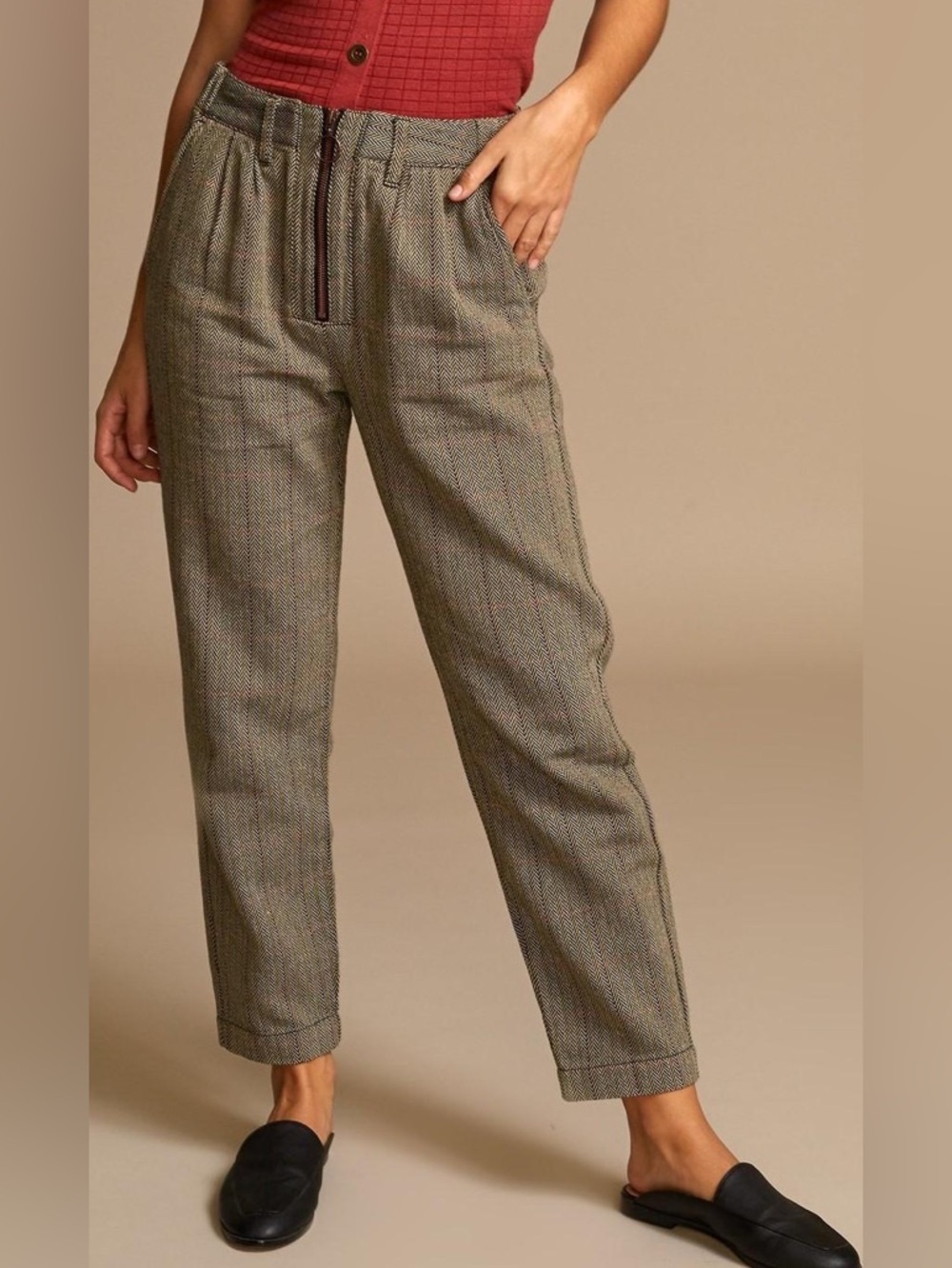 RVCA Grey Chevron Herringbone Tapered Trouser Pants M